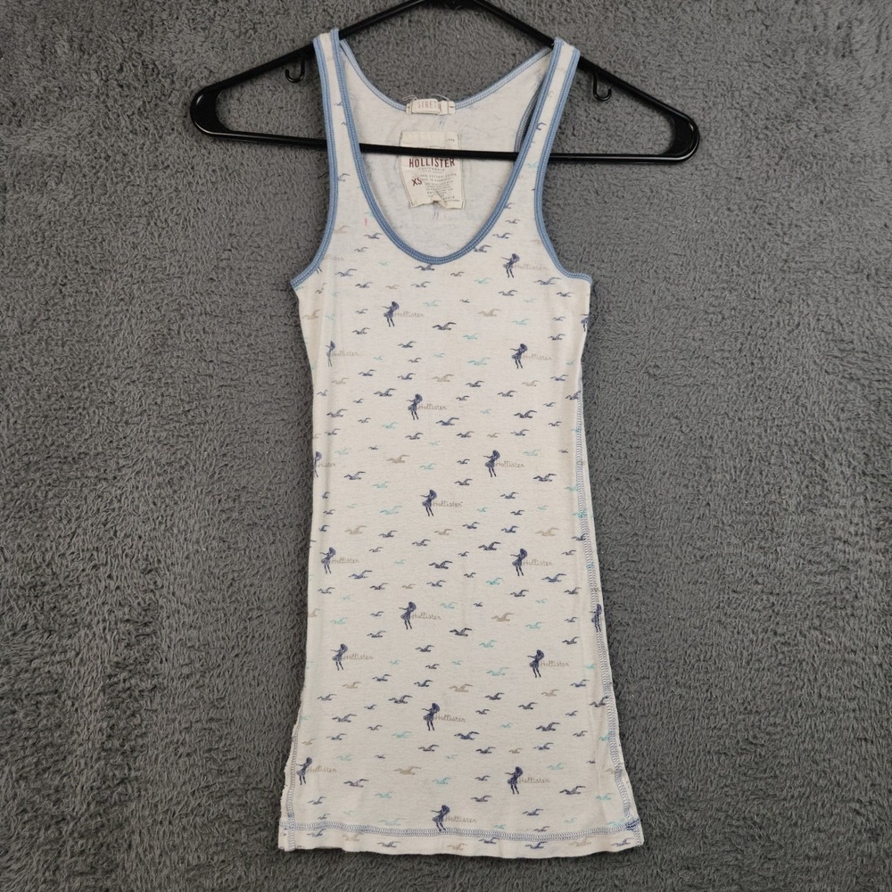 Vtg Y2K Hollister Cami Tank XS Racerback Ribbed Stretch Long Bella Swan AOP RARE